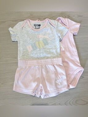 Puma Light Pink & Heather Gray Baby Girls 3-Piece Set / size 6-9 months